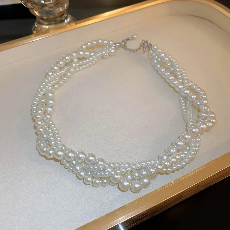 Twining Pearl Choker Necklaces for Women Geometric Necklaces Weddings Bride Jewelry Accessories