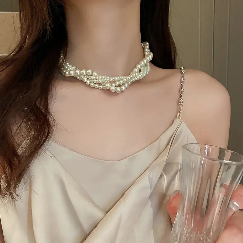 Twining Pearl Choker Necklaces for Women Geometric Necklaces Weddings Bride Jewelry Accessories
