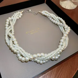 Twining Pearl Choker Necklaces for Women Geometric Necklaces Weddings Bride Jewelry Accessories