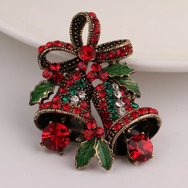 Two Bow Bells Brooches For Women Christmas Suit Pins Vintage Creative Gift Jewelry Coat Dress Accessories