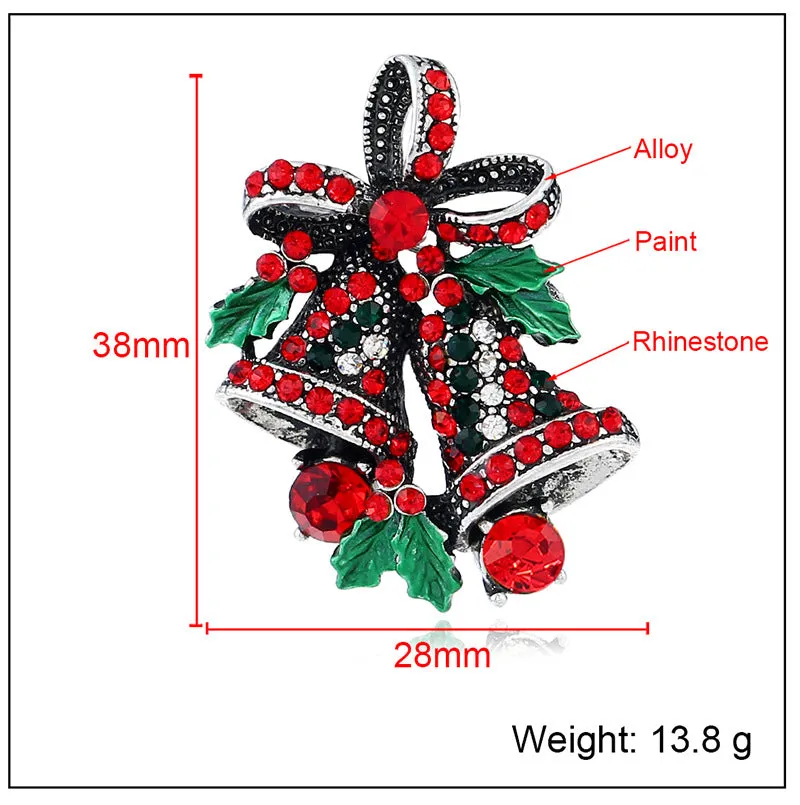 Two Bow Bells Brooches For Women Christmas Suit Pins Vintage Creative Gift Jewelry Coat Dress Accessories