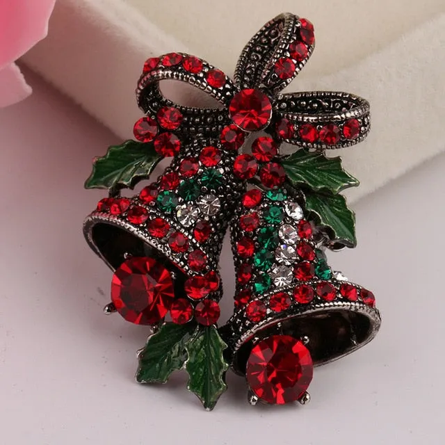 Two Bow Bells Brooches For Women Christmas Suit Pins Vintage Creative Gift Jewelry Coat Dress Accessories