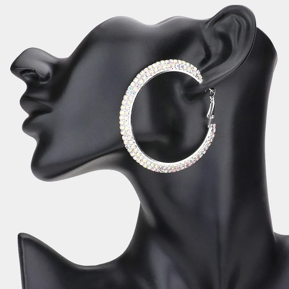 Two Row AB Crystal Hoop Earrings | 2.3" | 136050