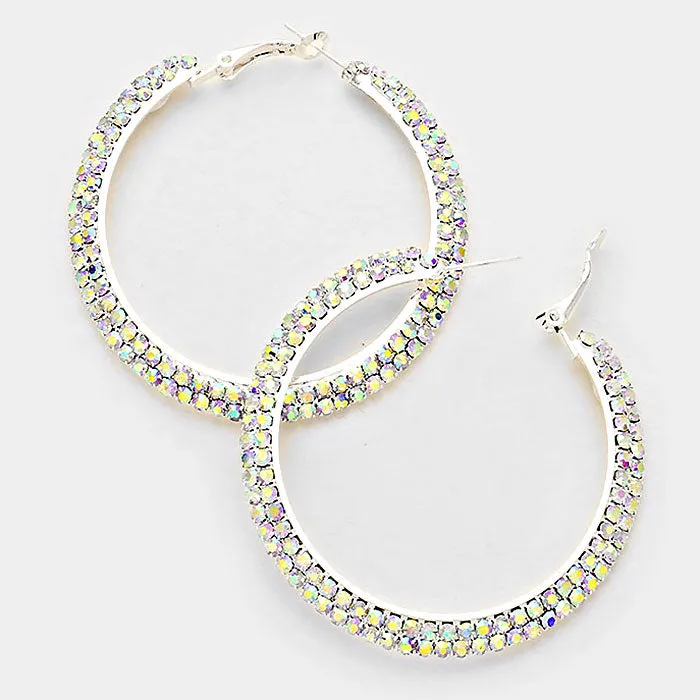 Two Row AB Crystal Hoop Earrings | 2.3" | 136050