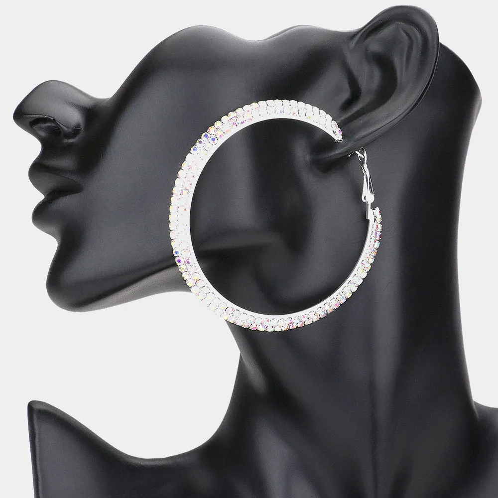 Two Row AB Crystal Hoop Earrings | 2.75" | 136051