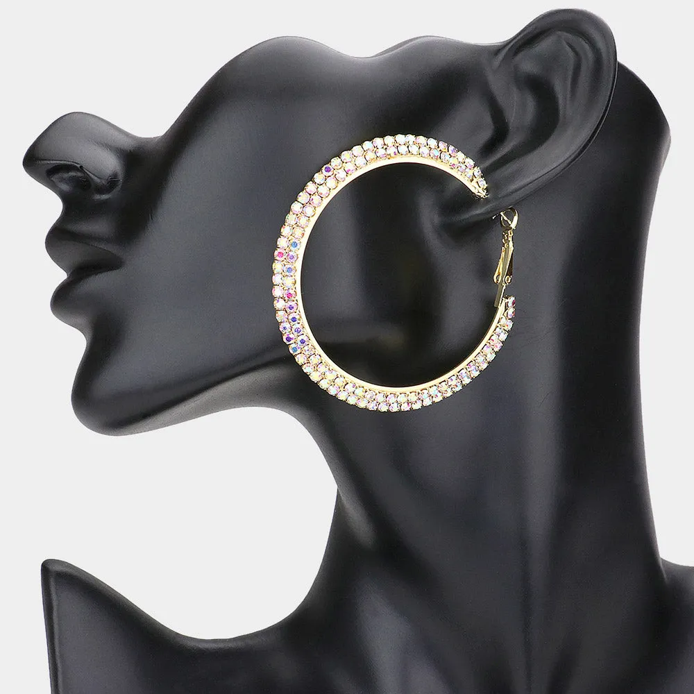 Two Row AB Crystal Hoop Earrings on Gold | 2.3" | 210547