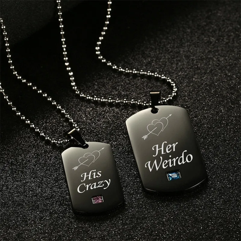 Uloveido Black Necklaces &amp; Pendants Her Weirdo and His Crazy Couple Necklace Pendant