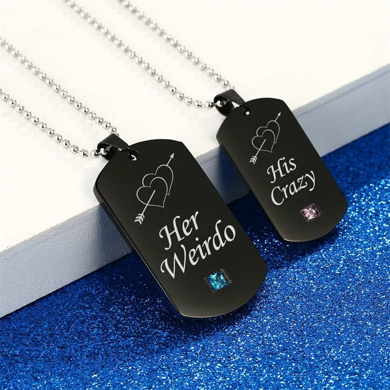 Uloveido Black Necklaces &amp; Pendants Her Weirdo and His Crazy Couple Necklace Pendant