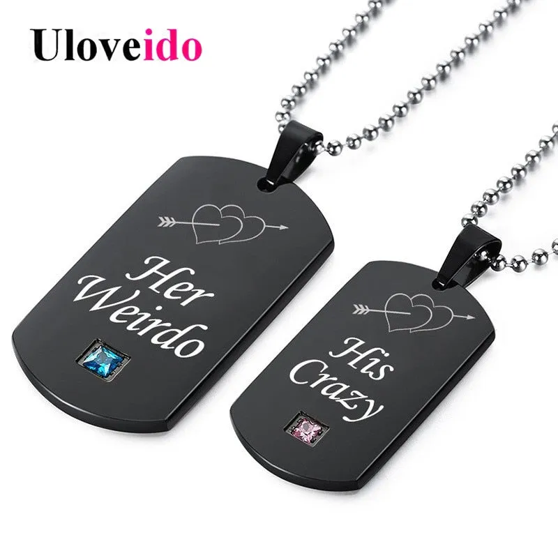 Uloveido Black Necklaces &amp; Pendants Her Weirdo and His Crazy Couple Necklace Pendant
