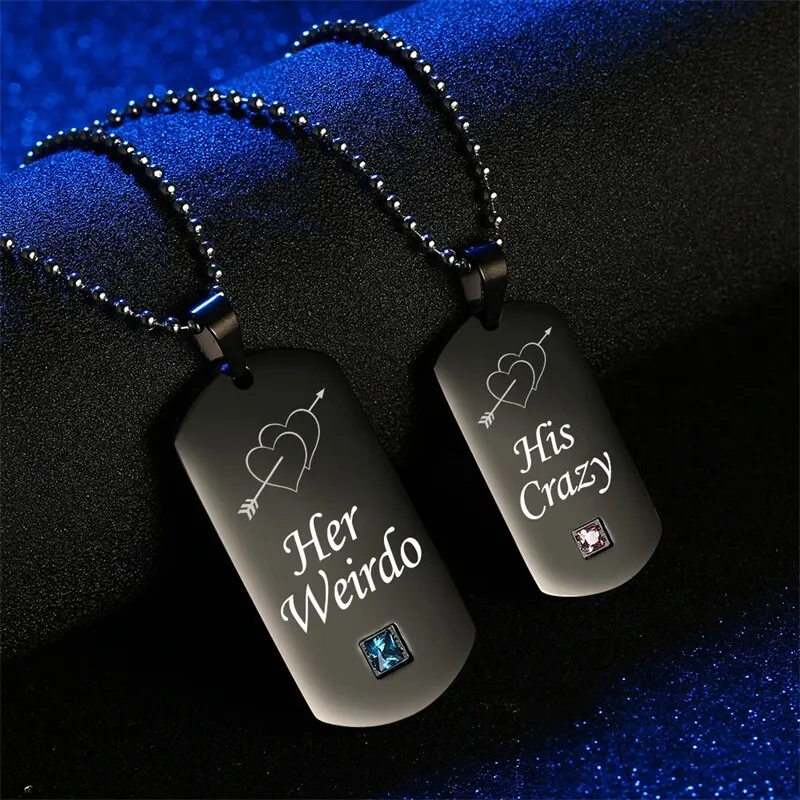 Uloveido Black Necklaces &amp; Pendants Her Weirdo and His Crazy Couple Necklace Pendant