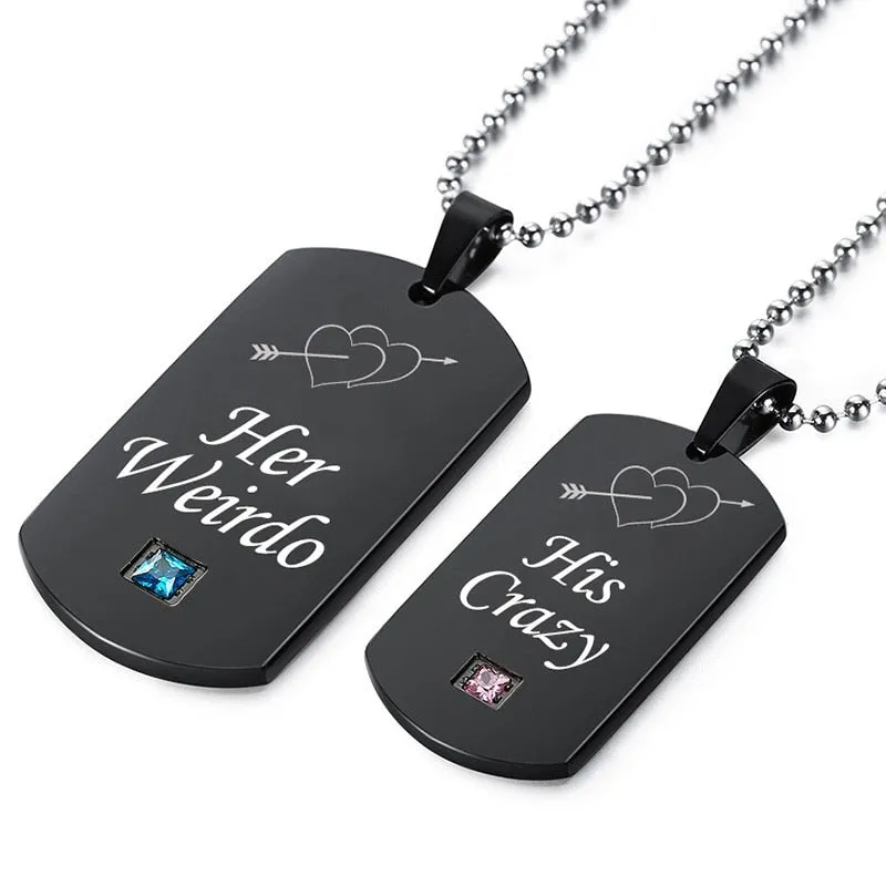 Uloveido Black Necklaces &amp; Pendants Her Weirdo and His Crazy Couple Necklace Pendant