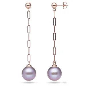 Ultraviolet Freshwater Pearl Paperclip Chain Earrings in Rose Gold - 10-11mm