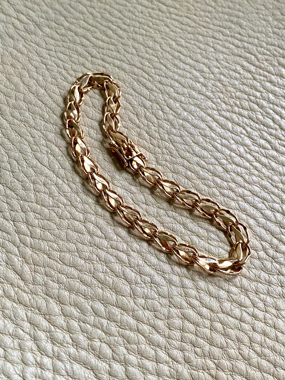 Undulating leaf link bracelet in 18k gold - Swedish vintage 1958 - 7 inch length