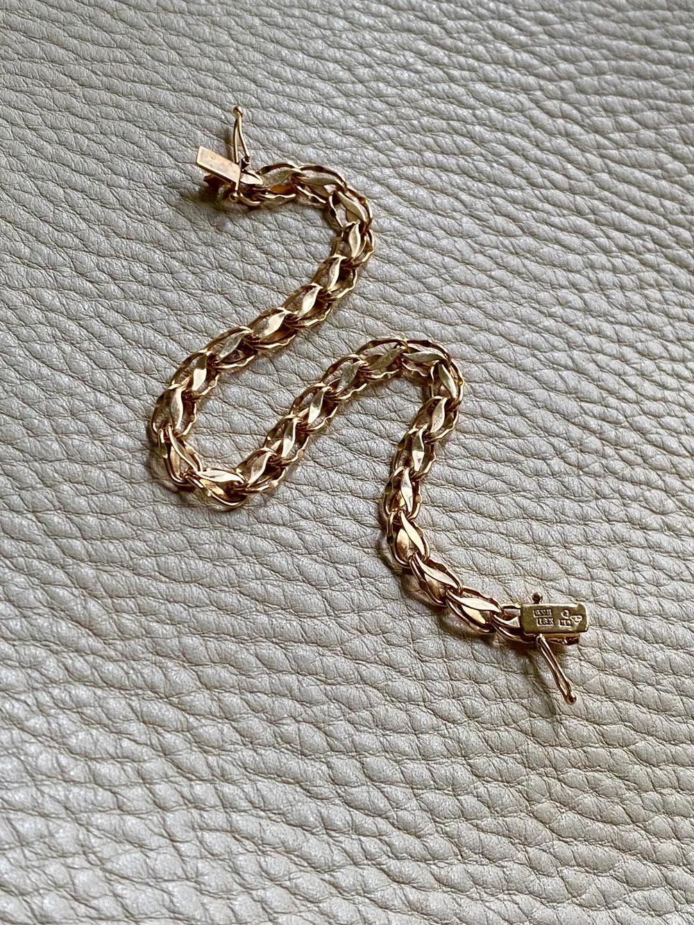 Undulating leaf link bracelet in 18k gold - Swedish vintage 1958 - 7 inch length