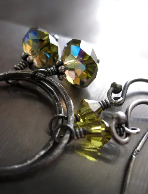UNION - Olive Green Crystal Hoop Earrings
