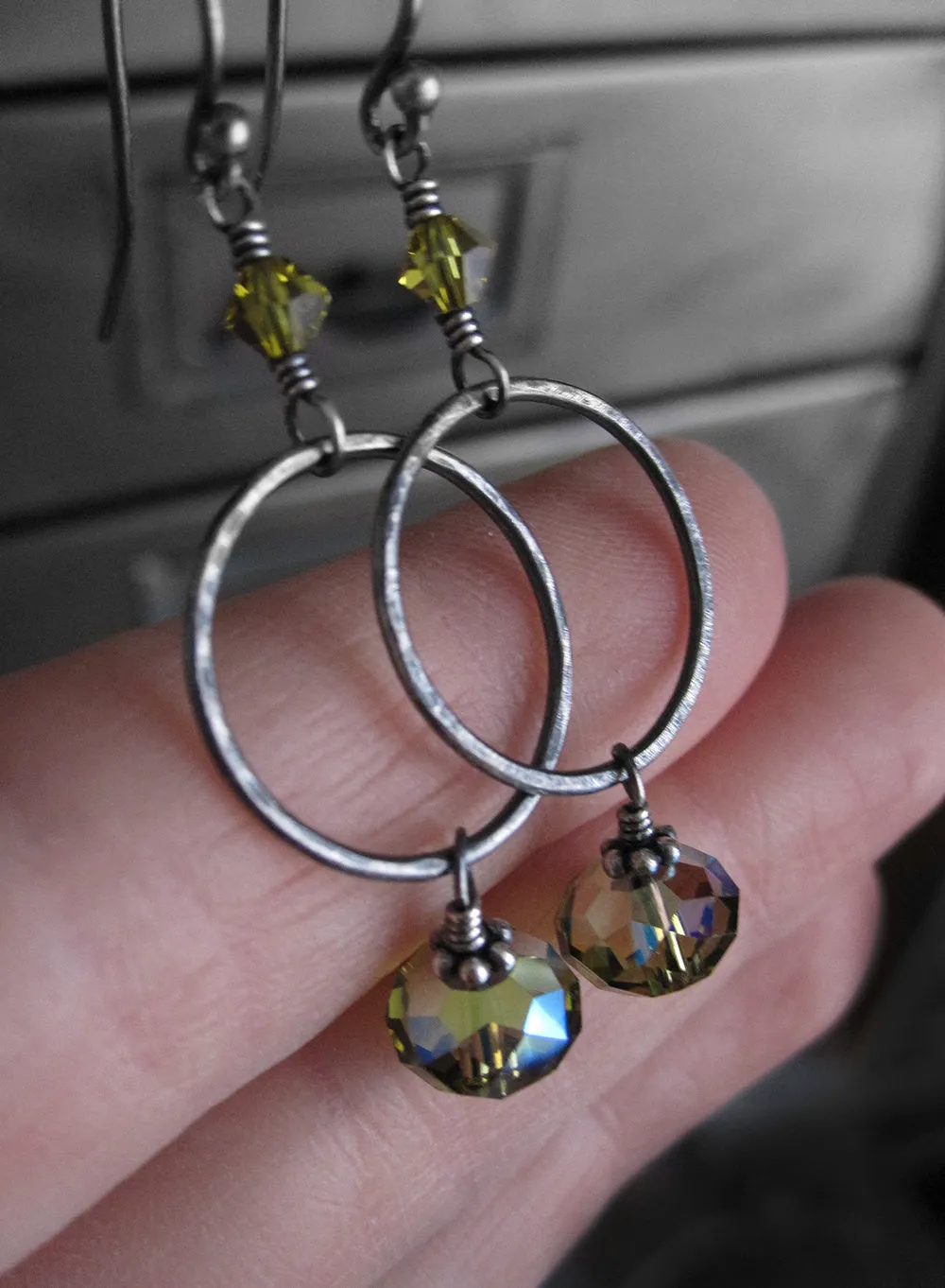 UNION - Olive Green Crystal Hoop Earrings