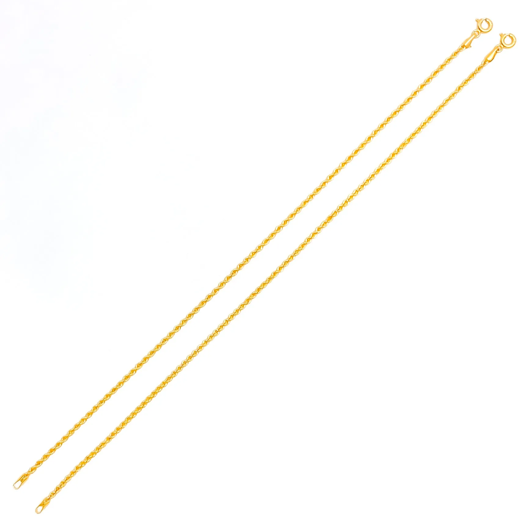 Upscale High Finish 22K Gold Rope Anklet Pair