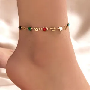 Vibrant Enamel & 18K Gold-Plated Butterfly Station Anklet