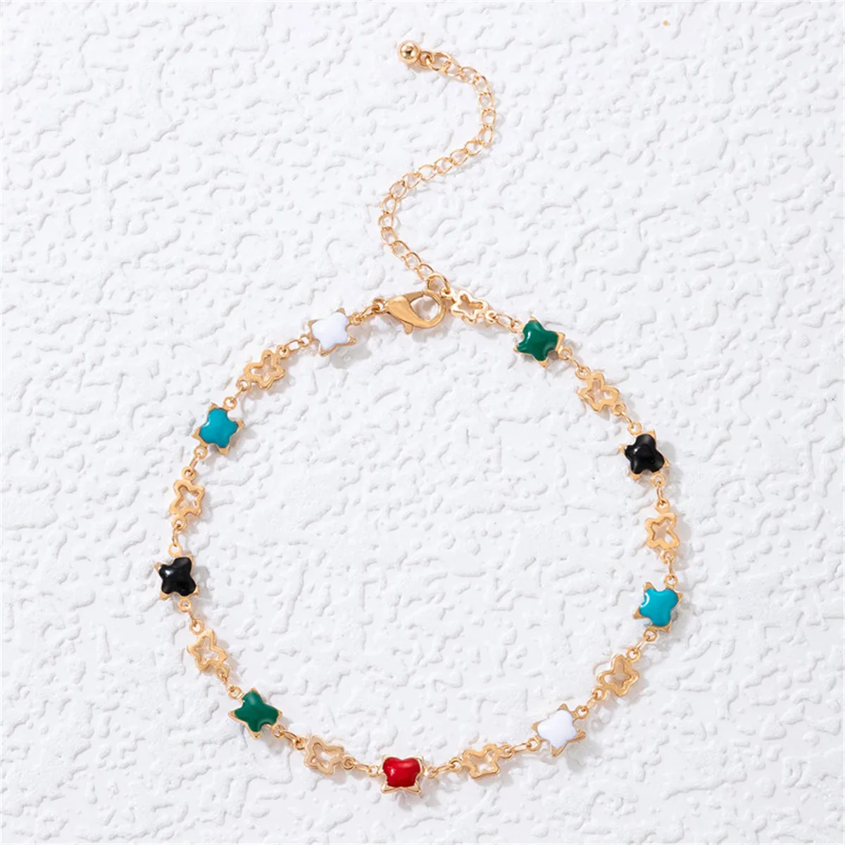 Vibrant Enamel & 18K Gold-Plated Butterfly Station Anklet