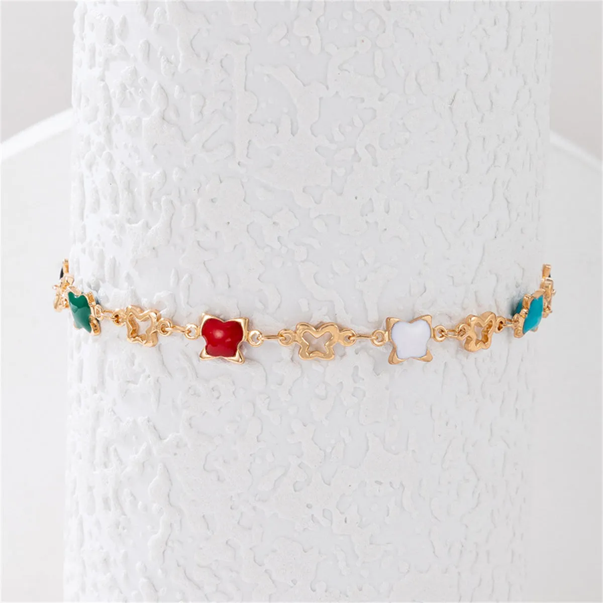 Vibrant Enamel & 18K Gold-Plated Butterfly Station Anklet