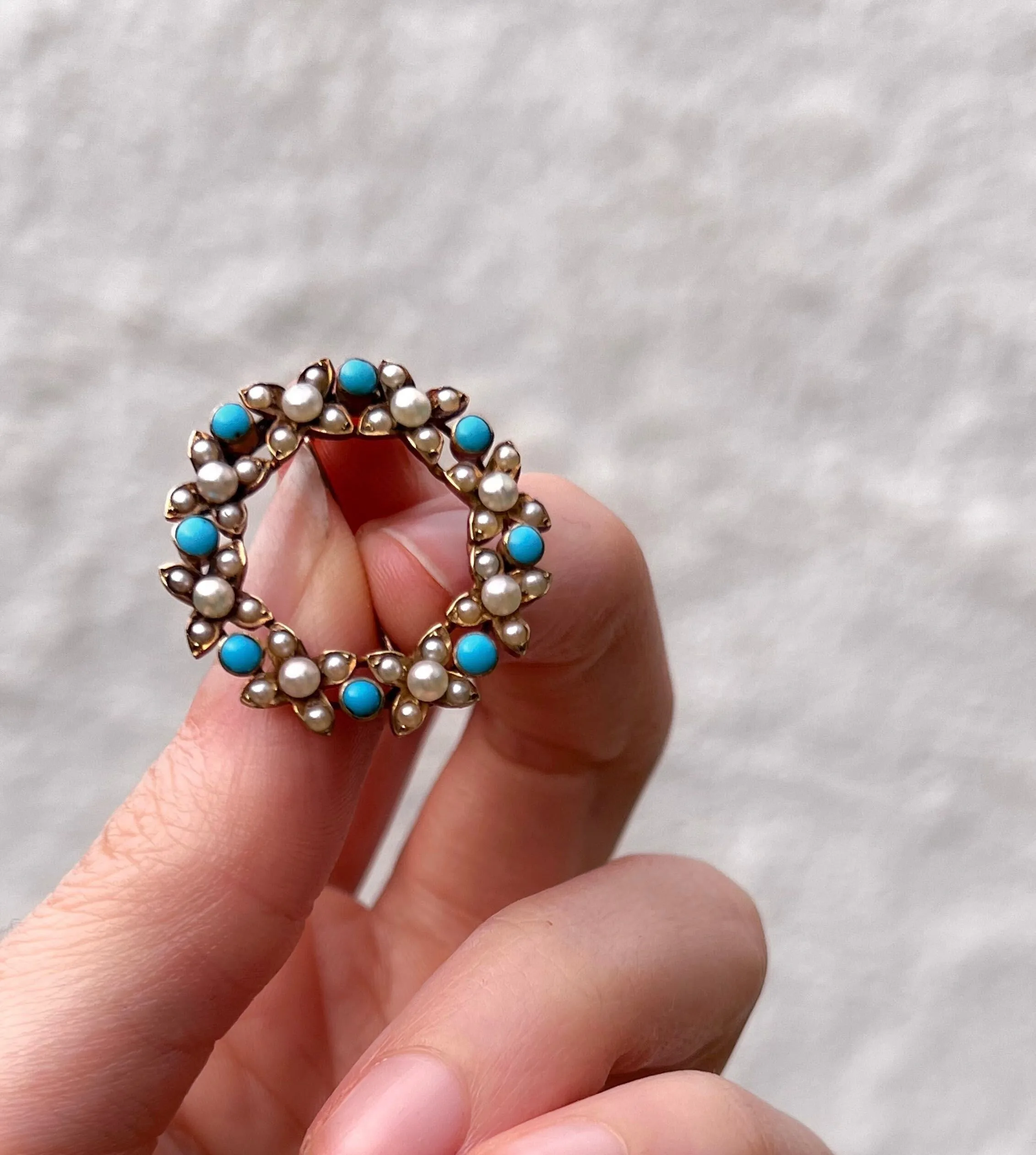Victorian Turquoise and Pearl Floral Wreath