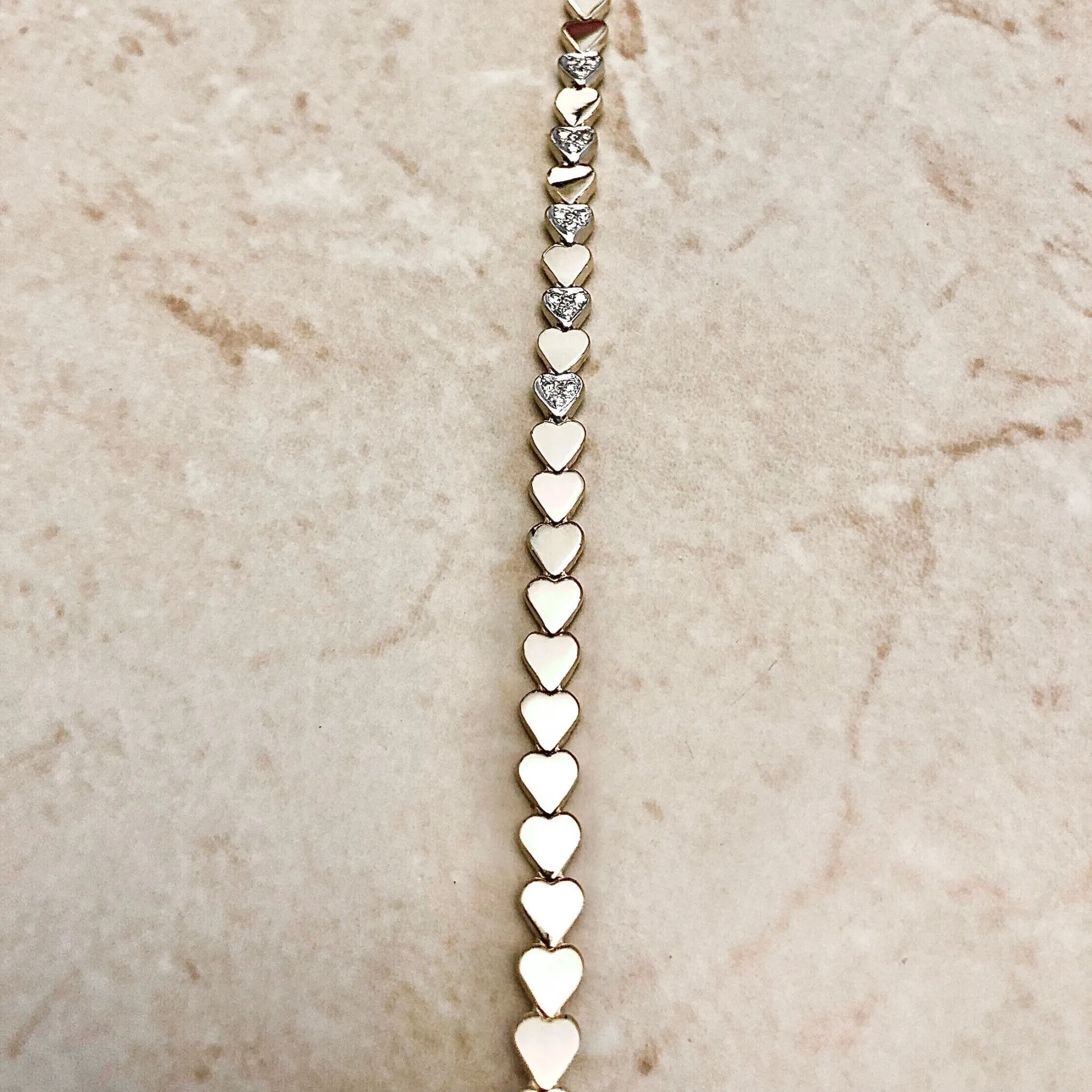 Vintage 14 Karat Yellow & White Gold Diamond Heart Bracelet
