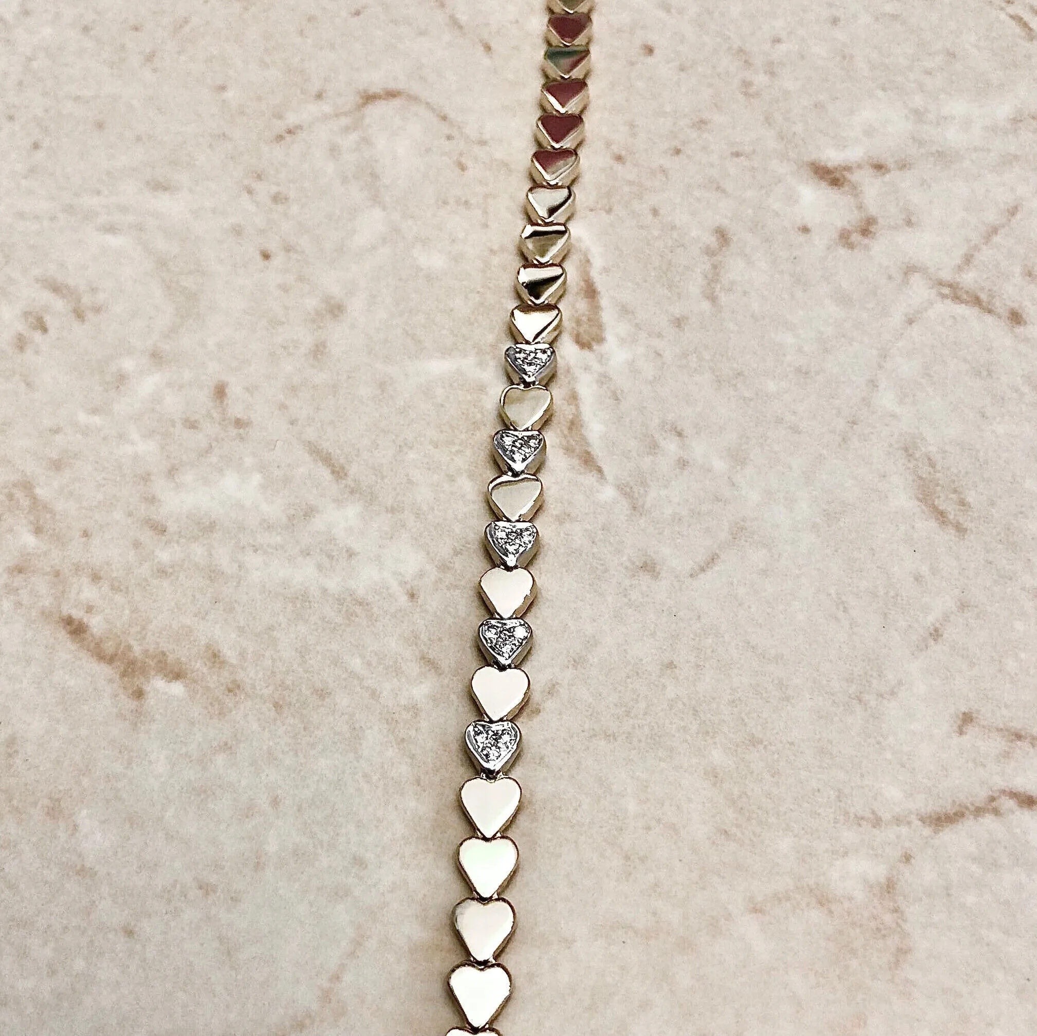 Vintage 14 Karat Yellow & White Gold Diamond Heart Bracelet