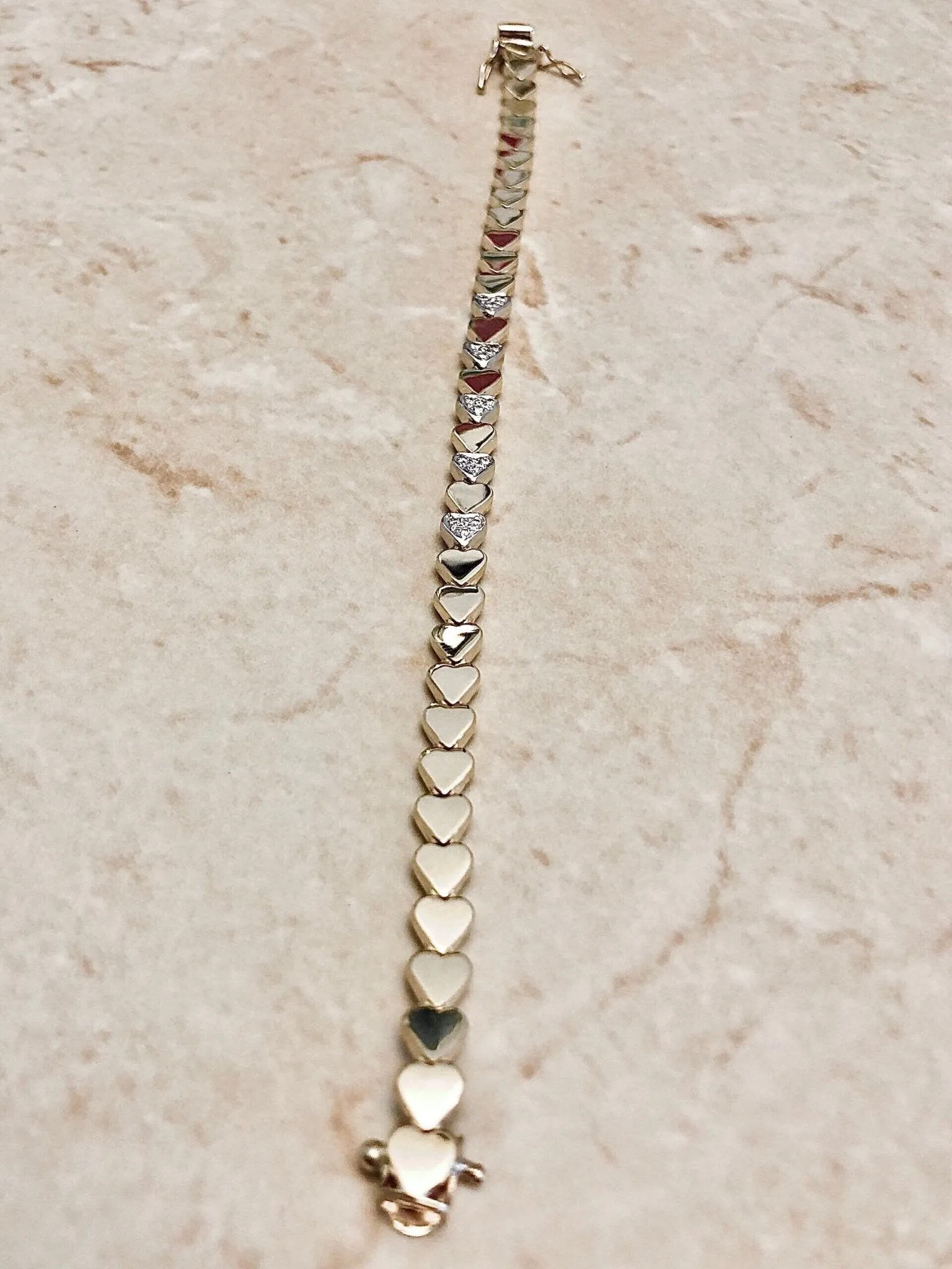 Vintage 14 Karat Yellow & White Gold Diamond Heart Bracelet