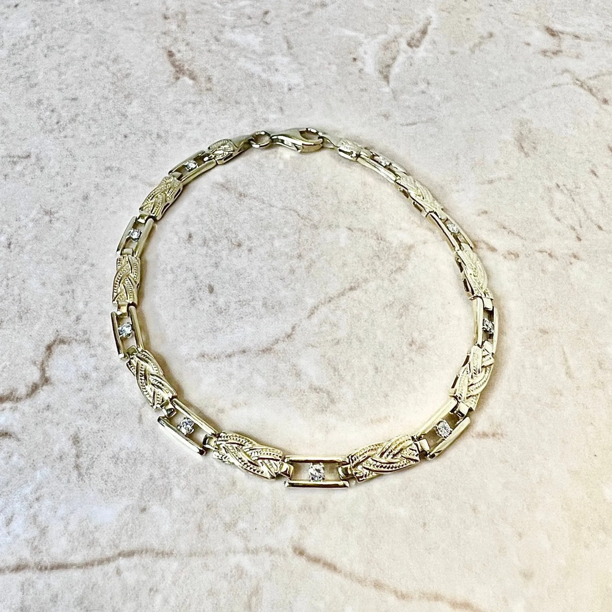 Vintage 14 Karat Yellow Gold Diamond Bracelet