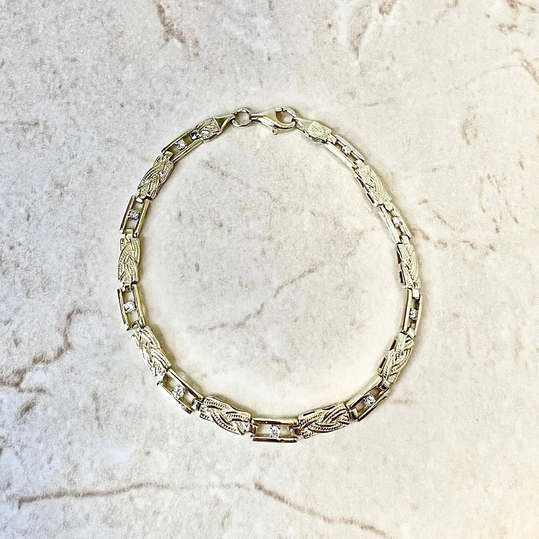 Vintage 14 Karat Yellow Gold Diamond Bracelet