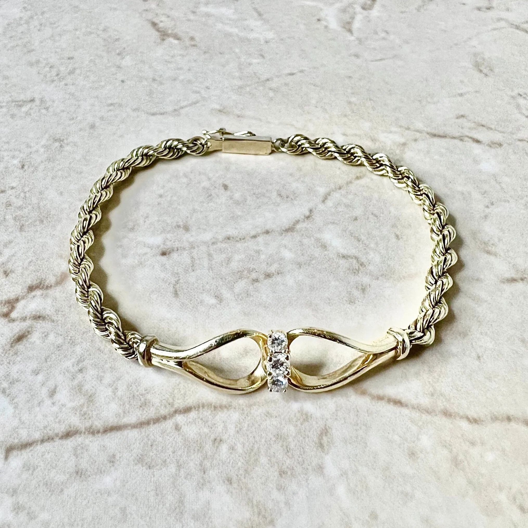 Vintage 14 Karat Yellow Gold Diamond Rope Bracelet