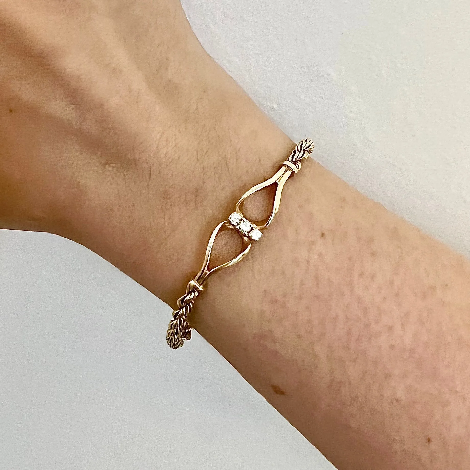Vintage 14 Karat Yellow Gold Diamond Rope Bracelet