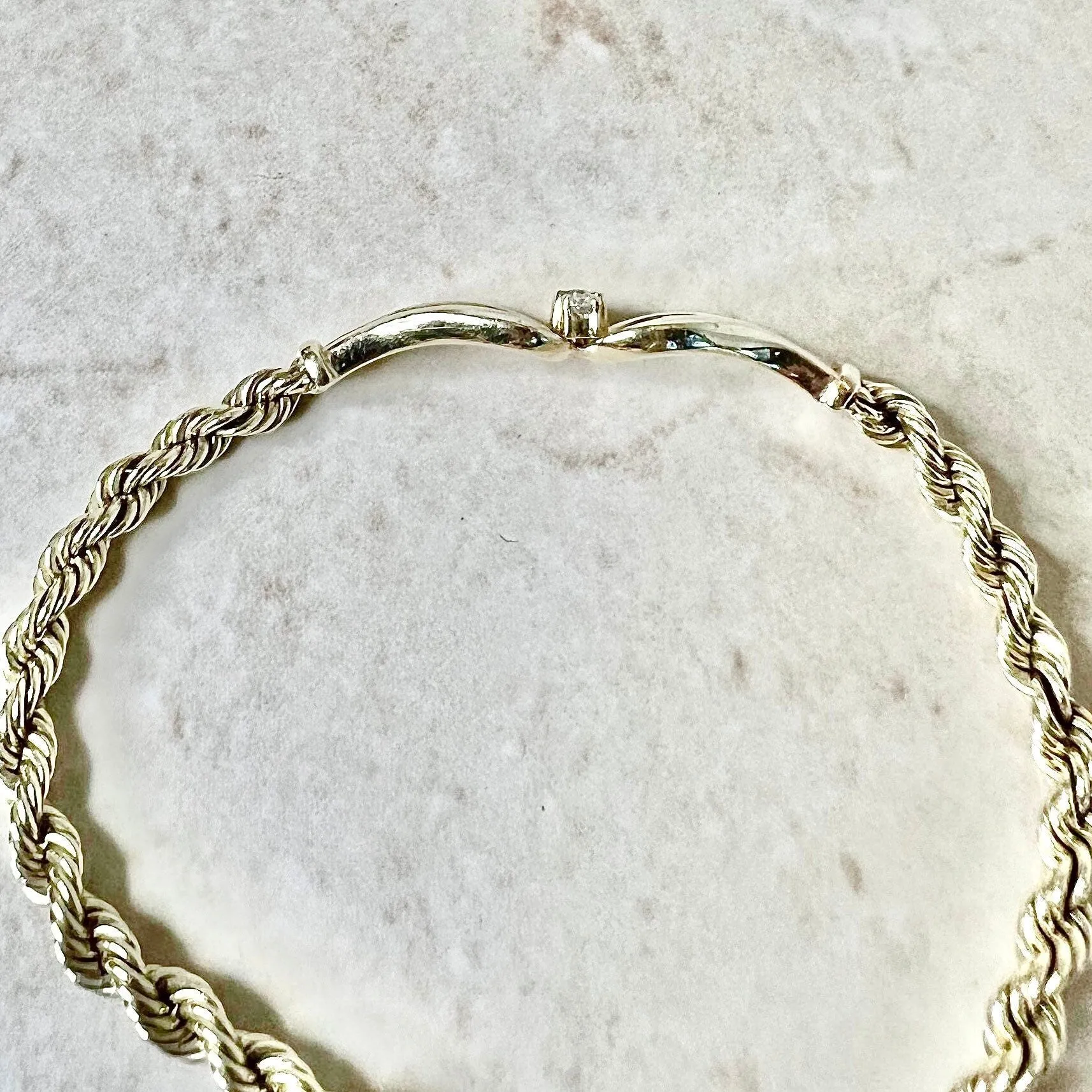 Vintage 14 Karat Yellow Gold Diamond Rope Bracelet