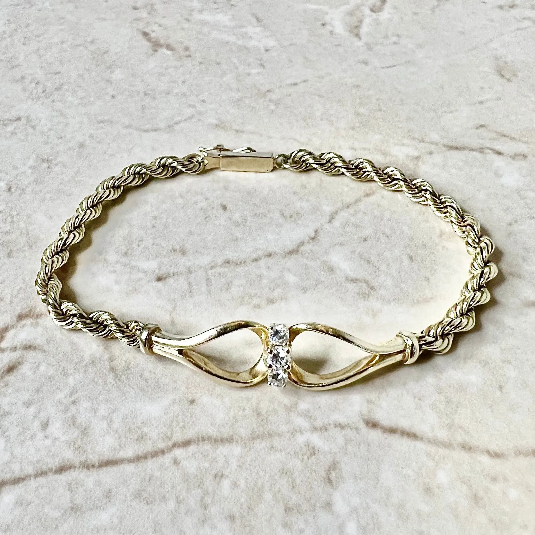 Vintage 14 Karat Yellow Gold Diamond Rope Bracelet