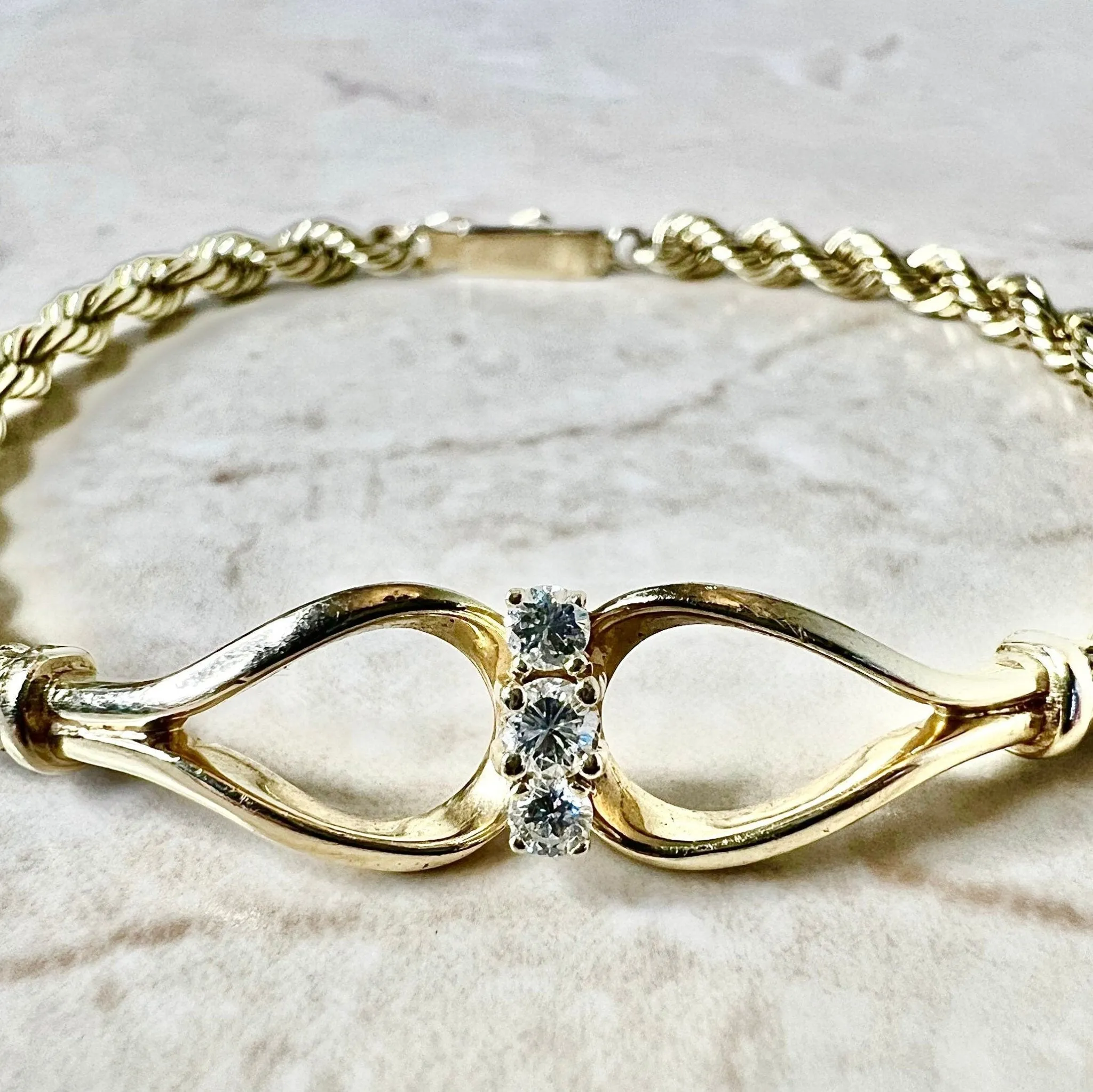 Vintage 14 Karat Yellow Gold Diamond Rope Bracelet