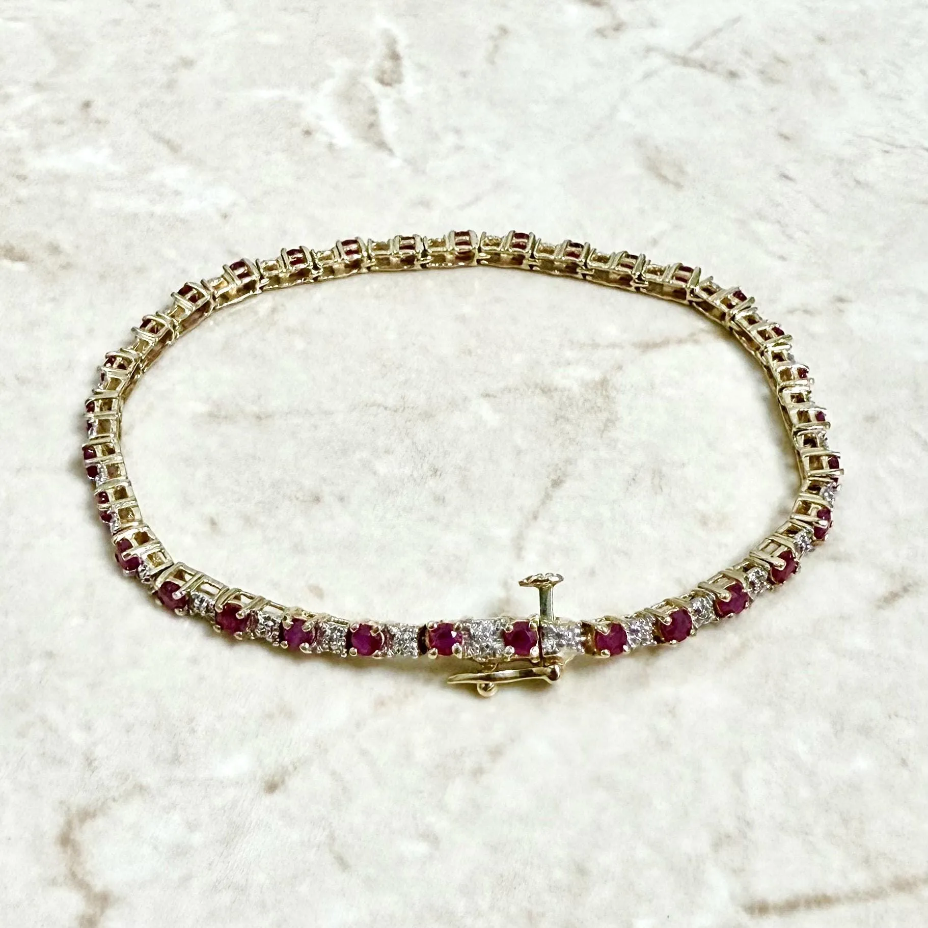Vintage 14 Karat Yellow Gold Natural Ruby Tennis Bracelet