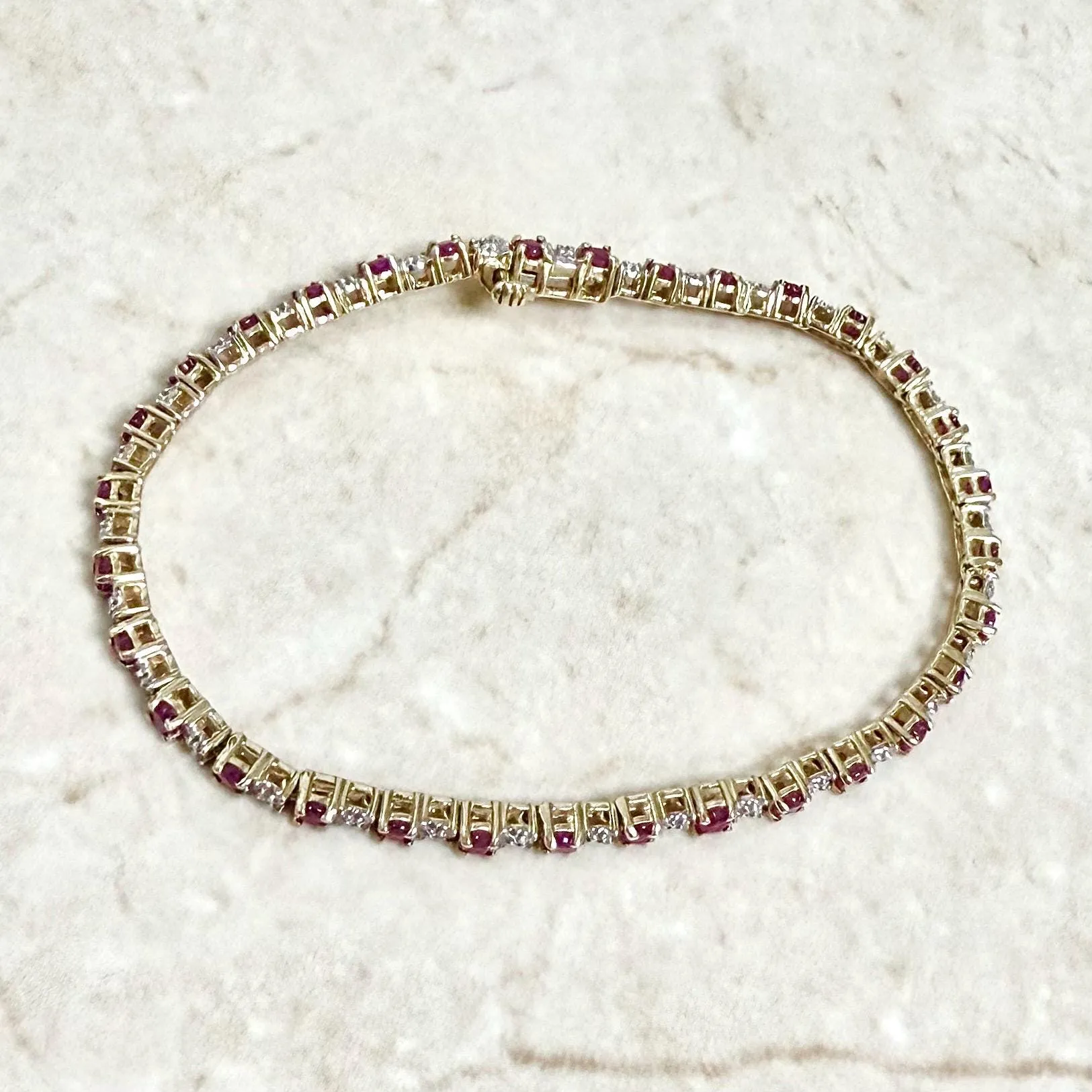 Vintage 14 Karat Yellow Gold Natural Ruby Tennis Bracelet