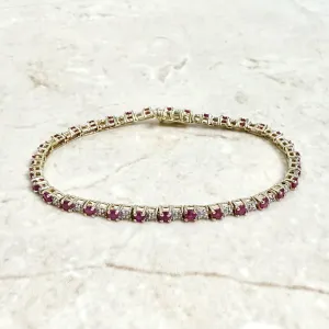 Vintage 14 Karat Yellow Gold Natural Ruby Tennis Bracelet