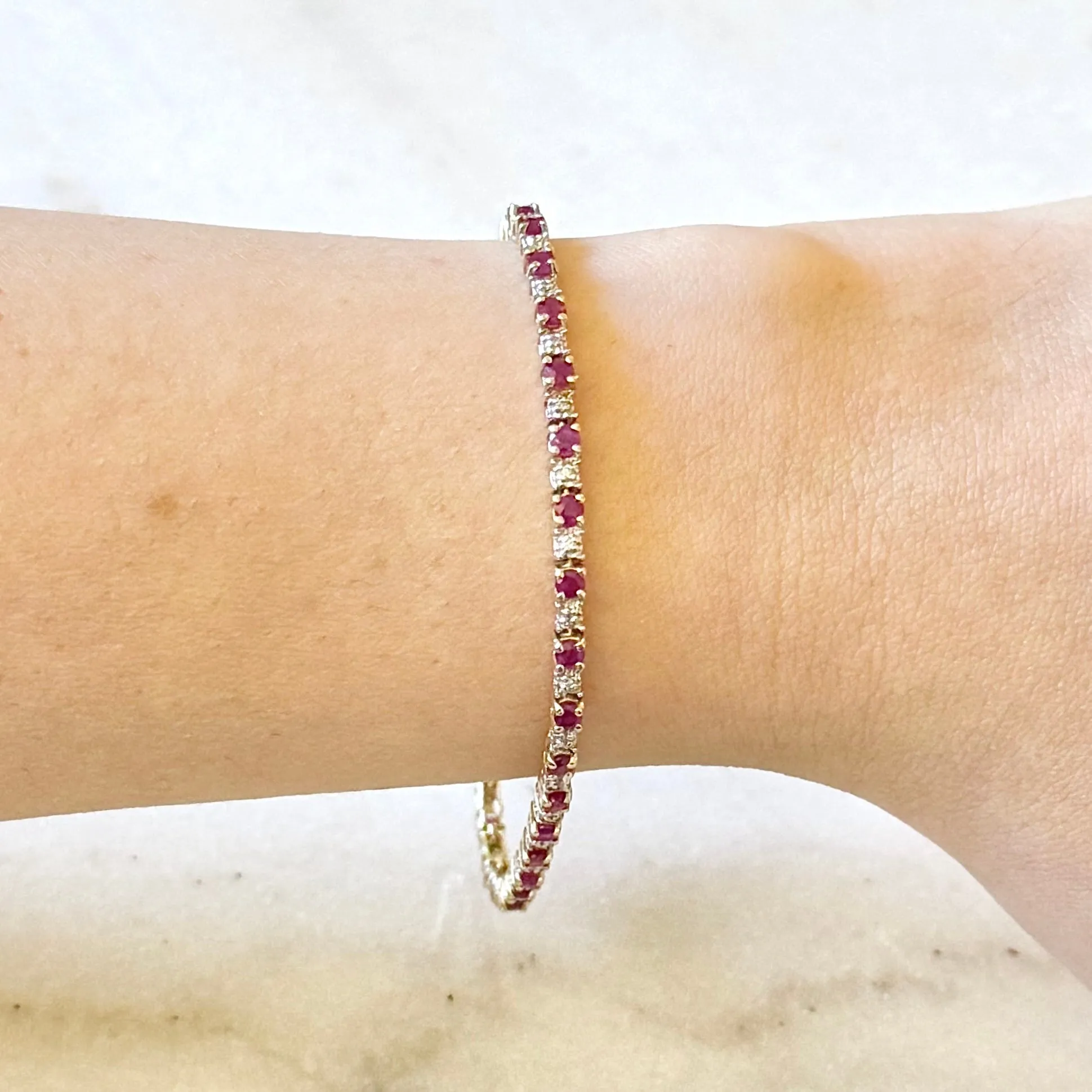 Vintage 14 Karat Yellow Gold Natural Ruby Tennis Bracelet