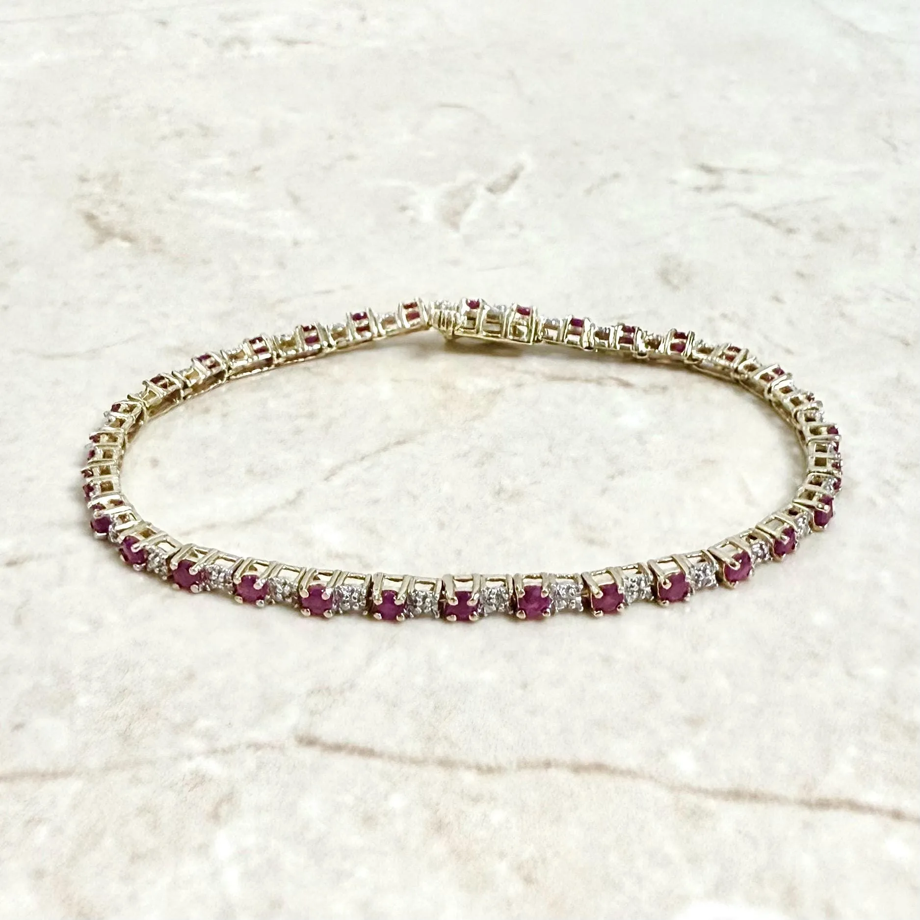 Vintage 14 Karat Yellow Gold Natural Ruby Tennis Bracelet