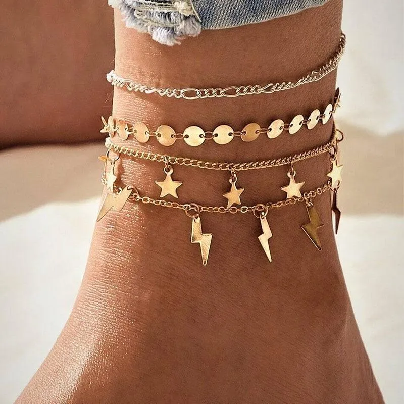 Vintage Anklet Brecelets Set Fashion For Women Multilayers Adjustable Anklet Jewelry Design