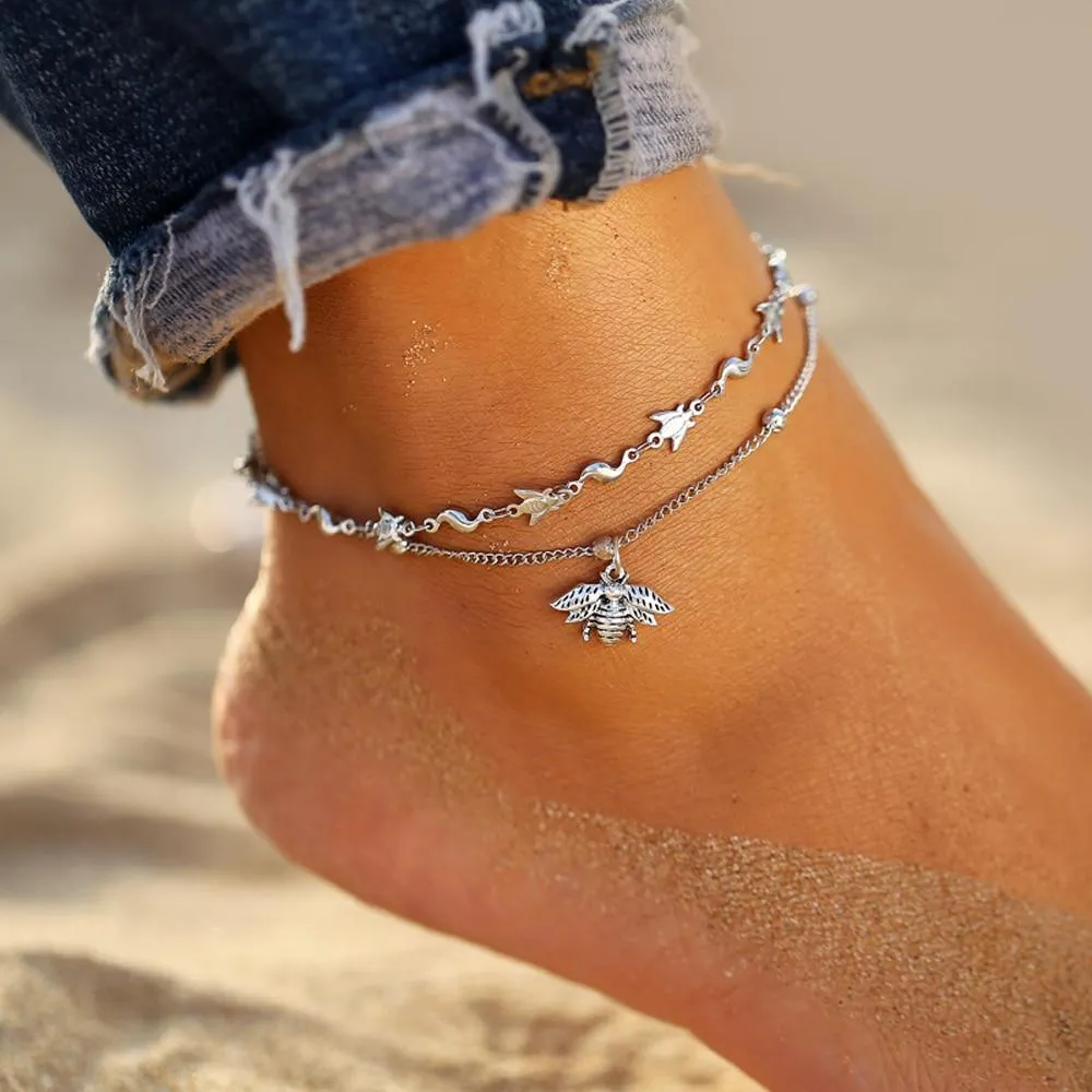 Vintage Anklet Brecelets Set Fashion For Women Multilayers Adjustable Anklet Jewelry Design