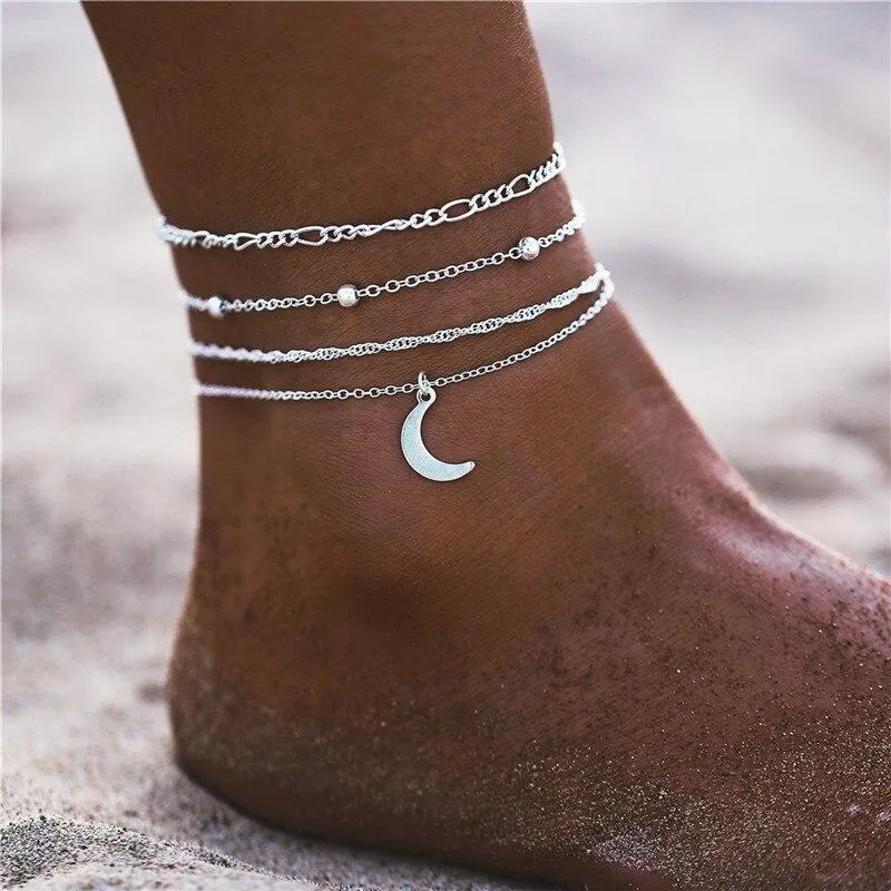 Vintage Anklet Brecelets Set Fashion For Women Multilayers Adjustable Anklet Jewelry Design