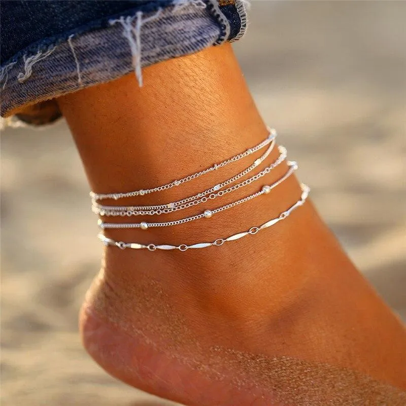 Vintage Anklet Brecelets Set Fashion For Women Multilayers Adjustable Anklet Jewelry Design