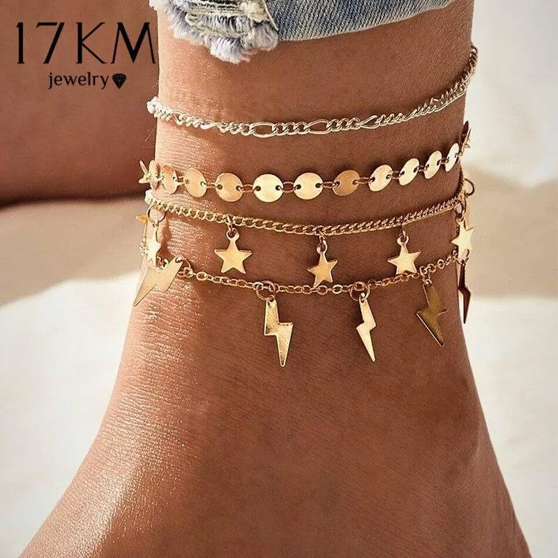 Vintage Anklet Brecelets Set Fashion For Women Multilayers Adjustable Anklet Jewelry Design
