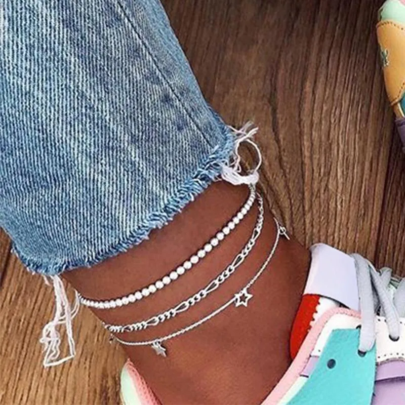 Vintage Anklet Brecelets Set Fashion For Women Multilayers Adjustable Anklet Jewelry Design