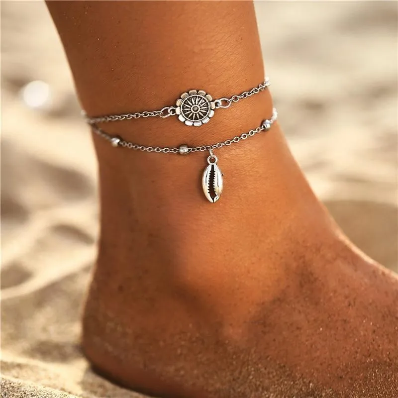 Vintage Anklet Brecelets Set Fashion For Women Multilayers Adjustable Anklet Jewelry Design