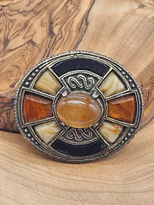 Vintage Bronze Colour Scottish Brooch with Stone and glass inserts, VGC, L1097