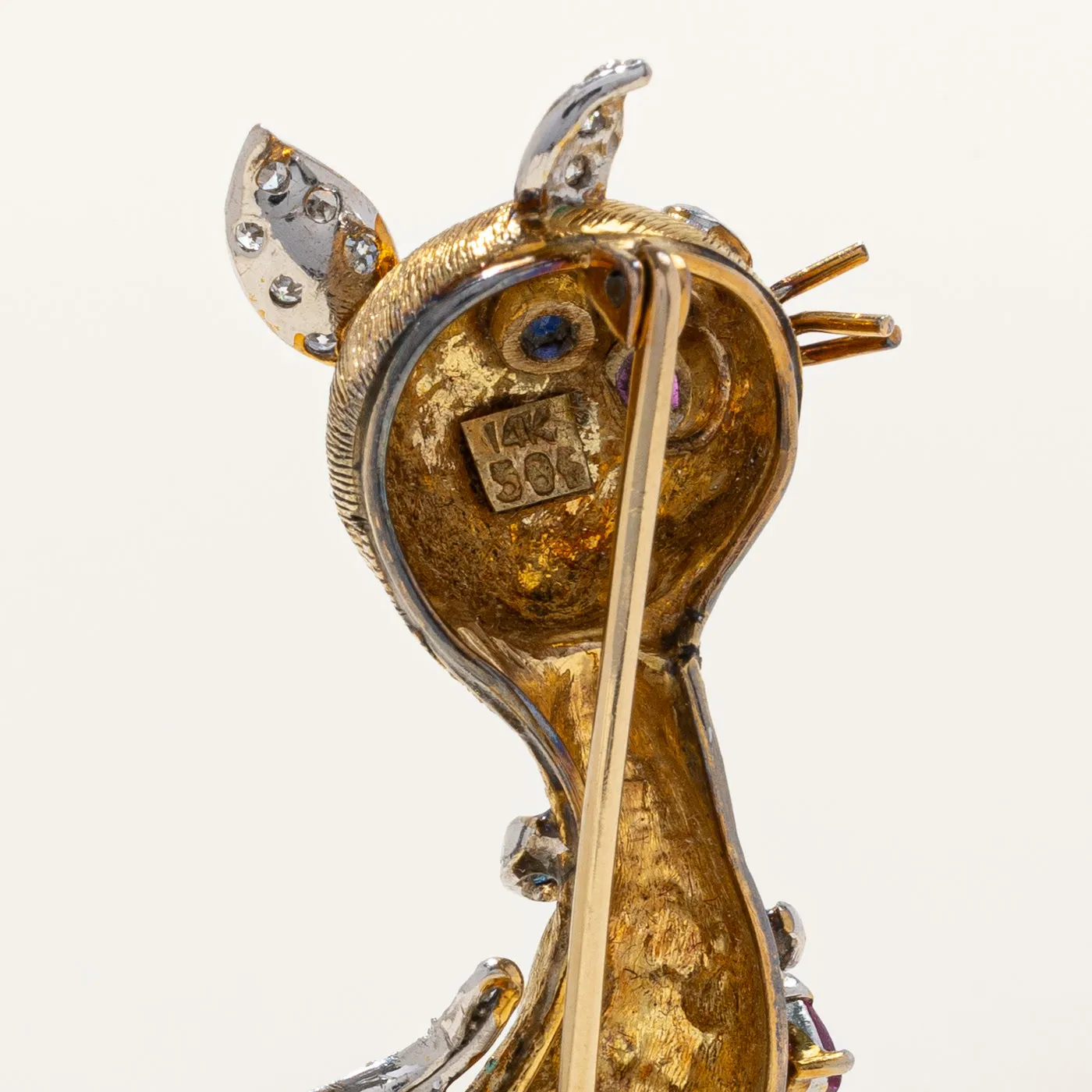 Vintage Diamond, Sapphire and Ruby Cat Brooch | 1.17ctw |