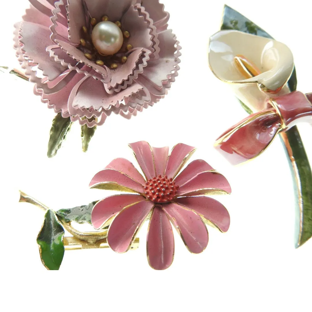 Vintage enamel flower brooches collection